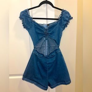 Sultry Summer Style Cutout Denim Romper